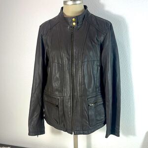 Rezrekshn Womens Moto Jacket 100% Leather Full Zip Long Sleeve Black Size Large